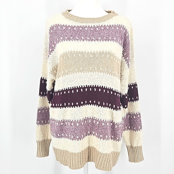 Staccato Womens Crew Neck Striped Purple & Beige Pullover Knit Sweater szS NWT - Picture 2 of 9